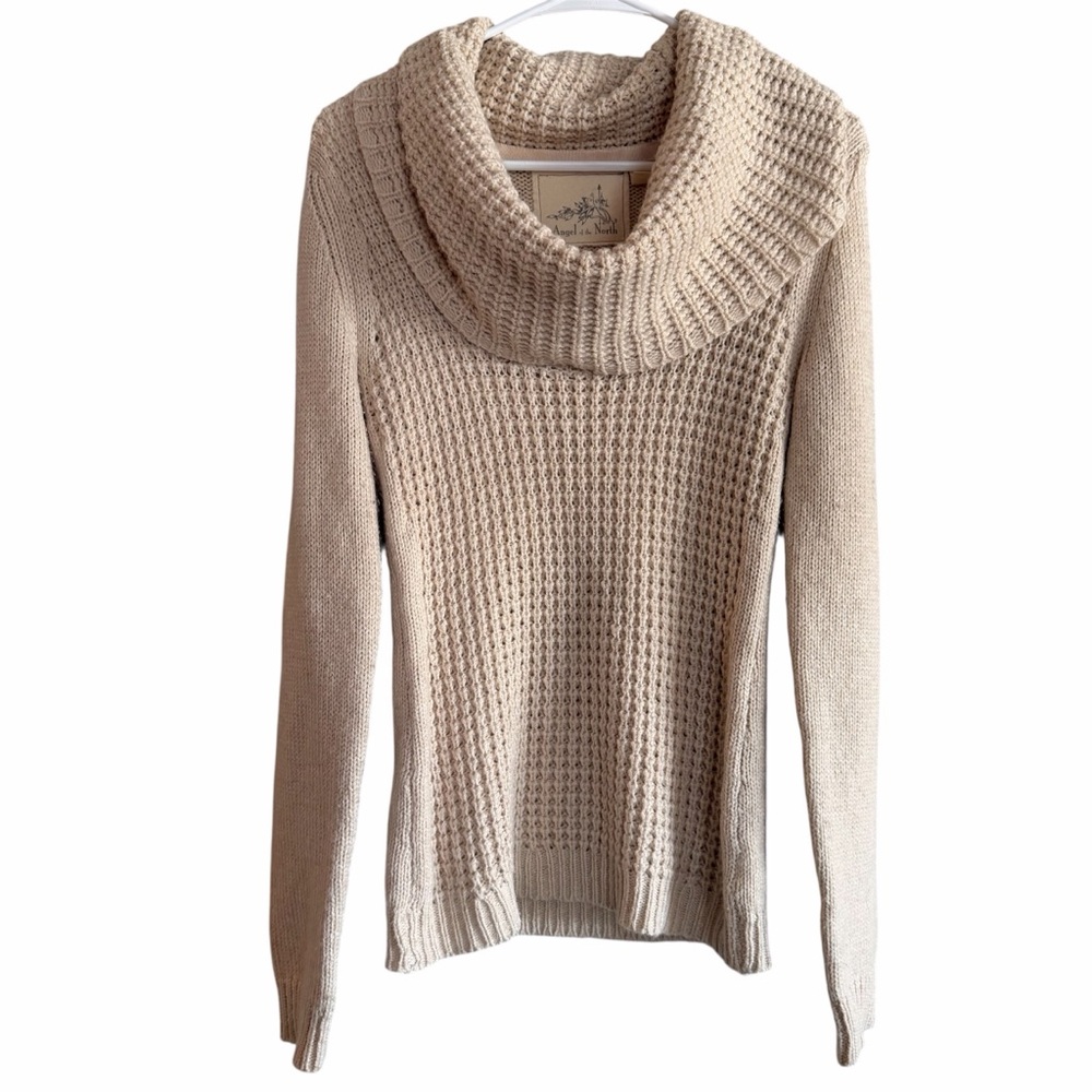 Anthropologie Angel of the North Cream Wool Mohair Waffle Knit Cowl Neck Sweater